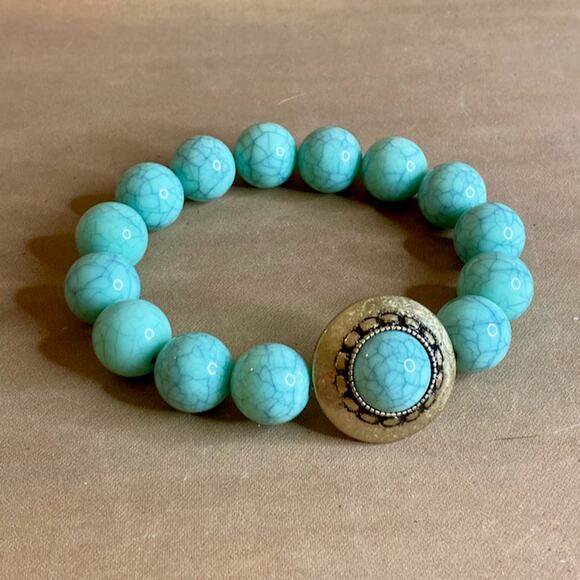 0038 AVON Tangier Market Stretch Bracelet in Aqua and Bronze (2015) NIB - Picture 1 of 4